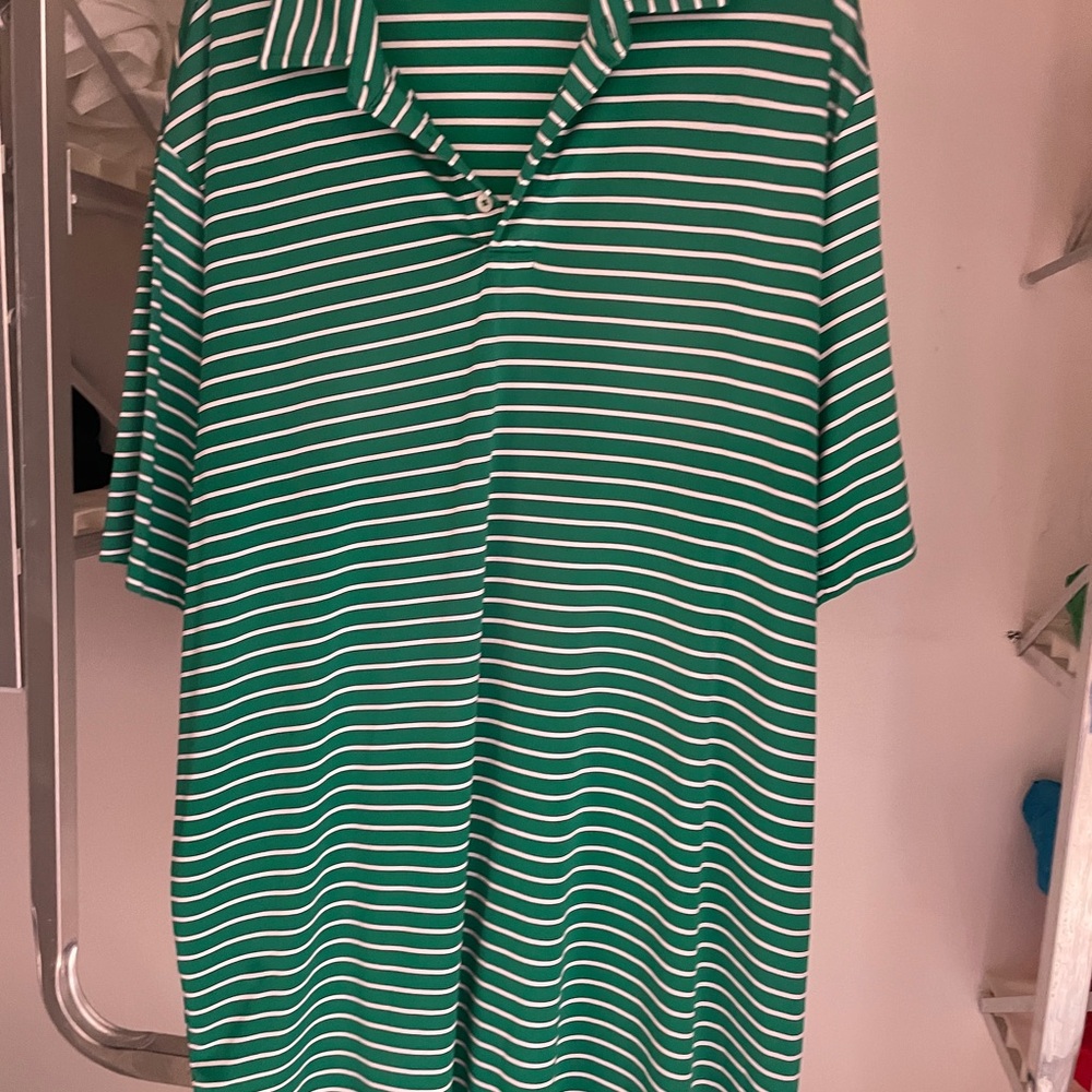 RLX Ralph Lauren Green and White Striped Polo Shirt size XL